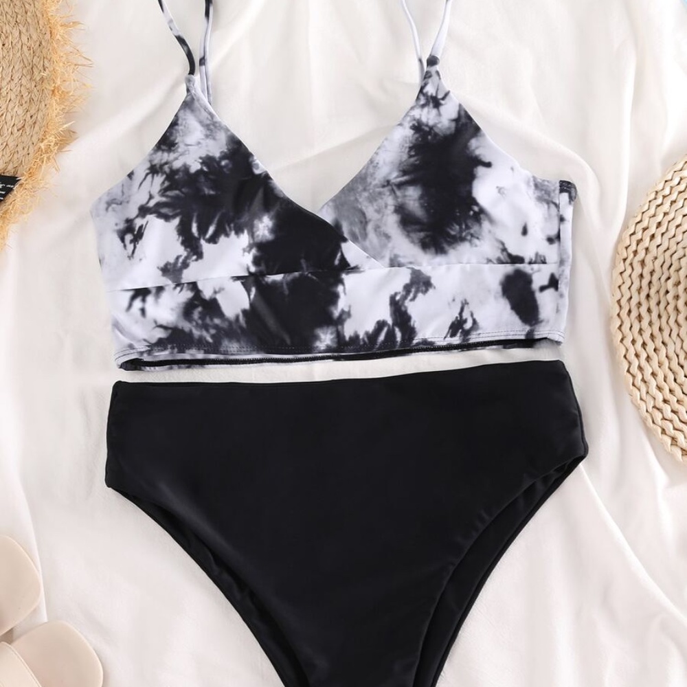 Boho tie dye high waist bikini cheeky swimsuit - Picture 4 of 7